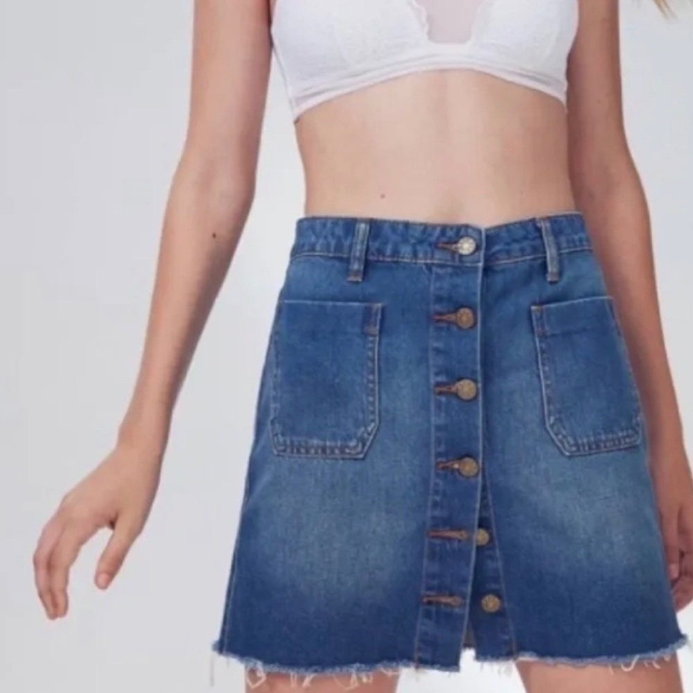 Urban Outfitters BDG Button Down Denim Raw Hem Mini Skirt Spring Summer Festival